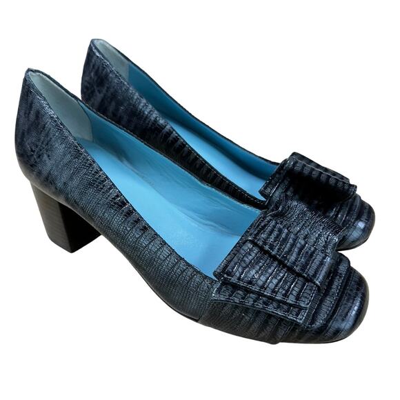 Frances Valentine NWOB Kit Block Heel Pump Dark Gray Size 6.5B Lizard Skin - Picture 1 of 8